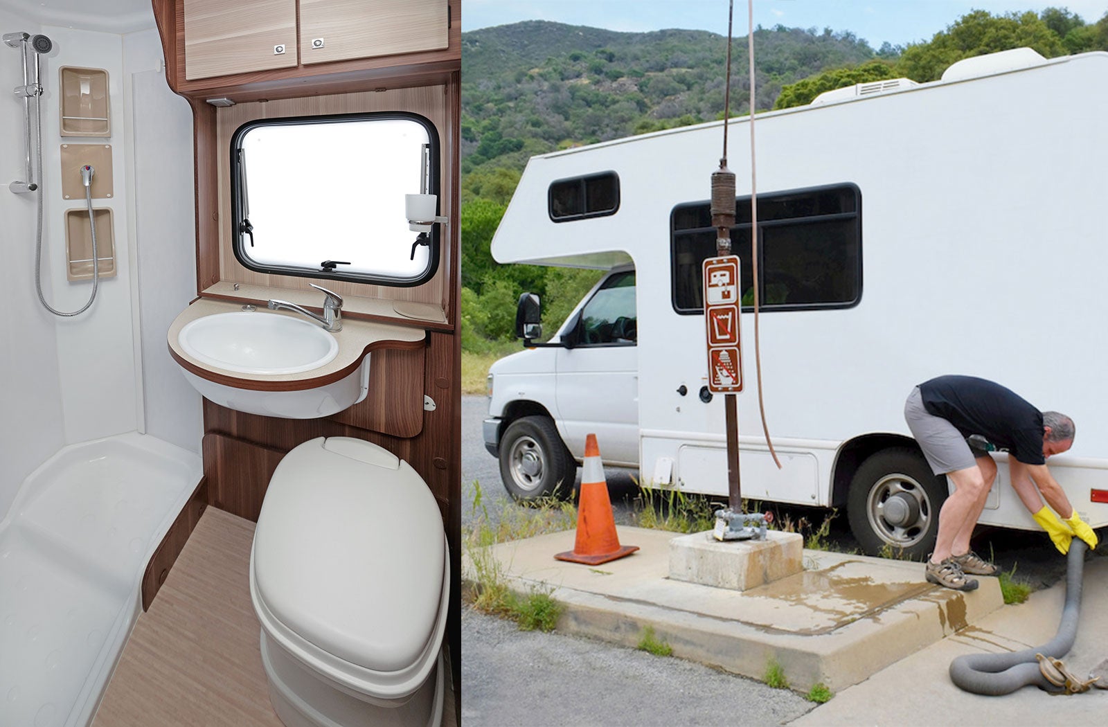 Portable RV/camper toilet and holding tank setup in Merrill, Wisconsin