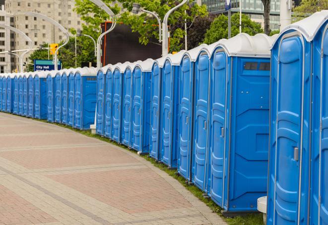 Seasonal porta potty units set up at a Merrill, Wisconsin venue