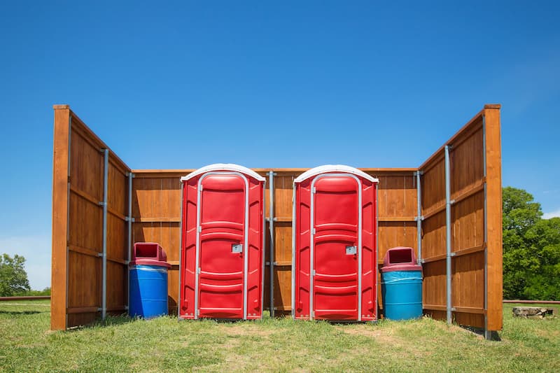 Short-term porta potty units staged for delivery in Merrill, Wisconsin